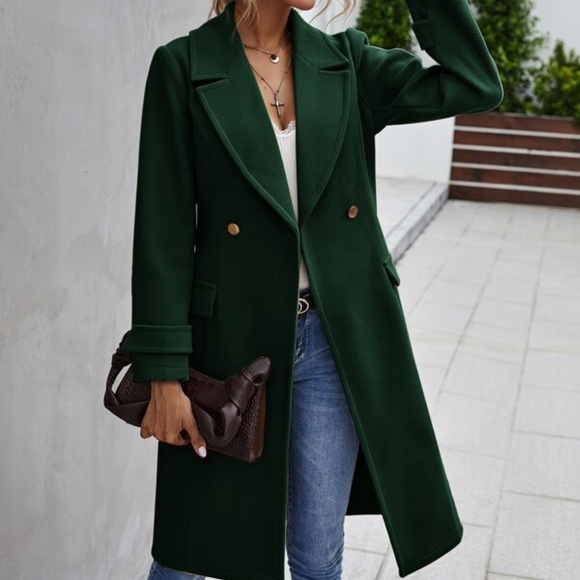 Cozy Black Button up Trench Pea Coat Minimalist - Picture 2 of 14